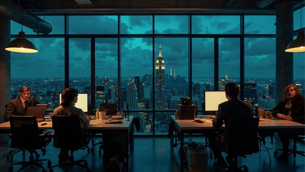An empty office floor at dusk, a visual essay on remote work